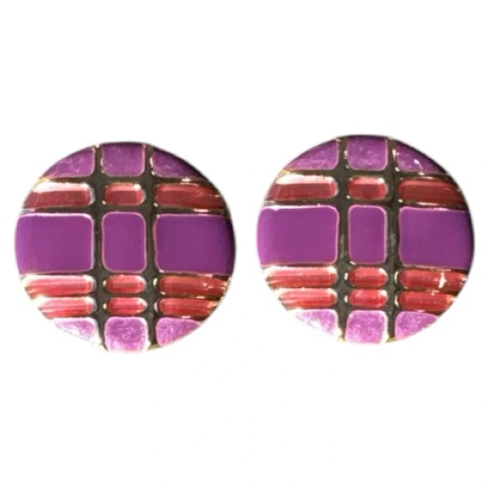 Lot of 3 Vintage 80s Enamel Metal Pierced Earrings Includes 1 Pair by Dani